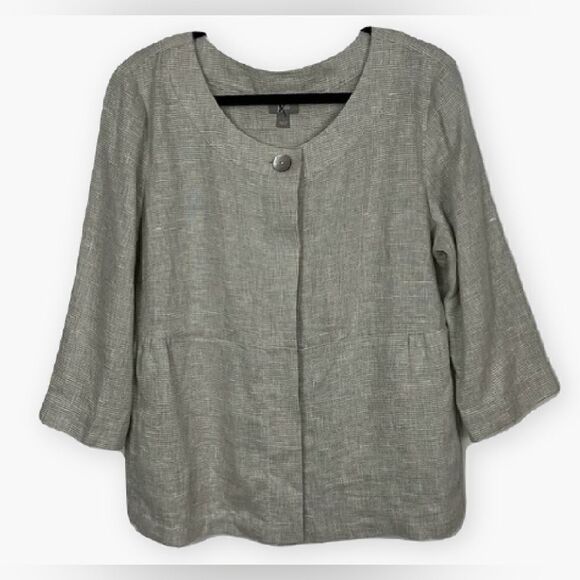J. Jill Beige Linen Blend Metallic Shimer 3/4 Sleeve Light Jacket Size L - Picture 1 of 13